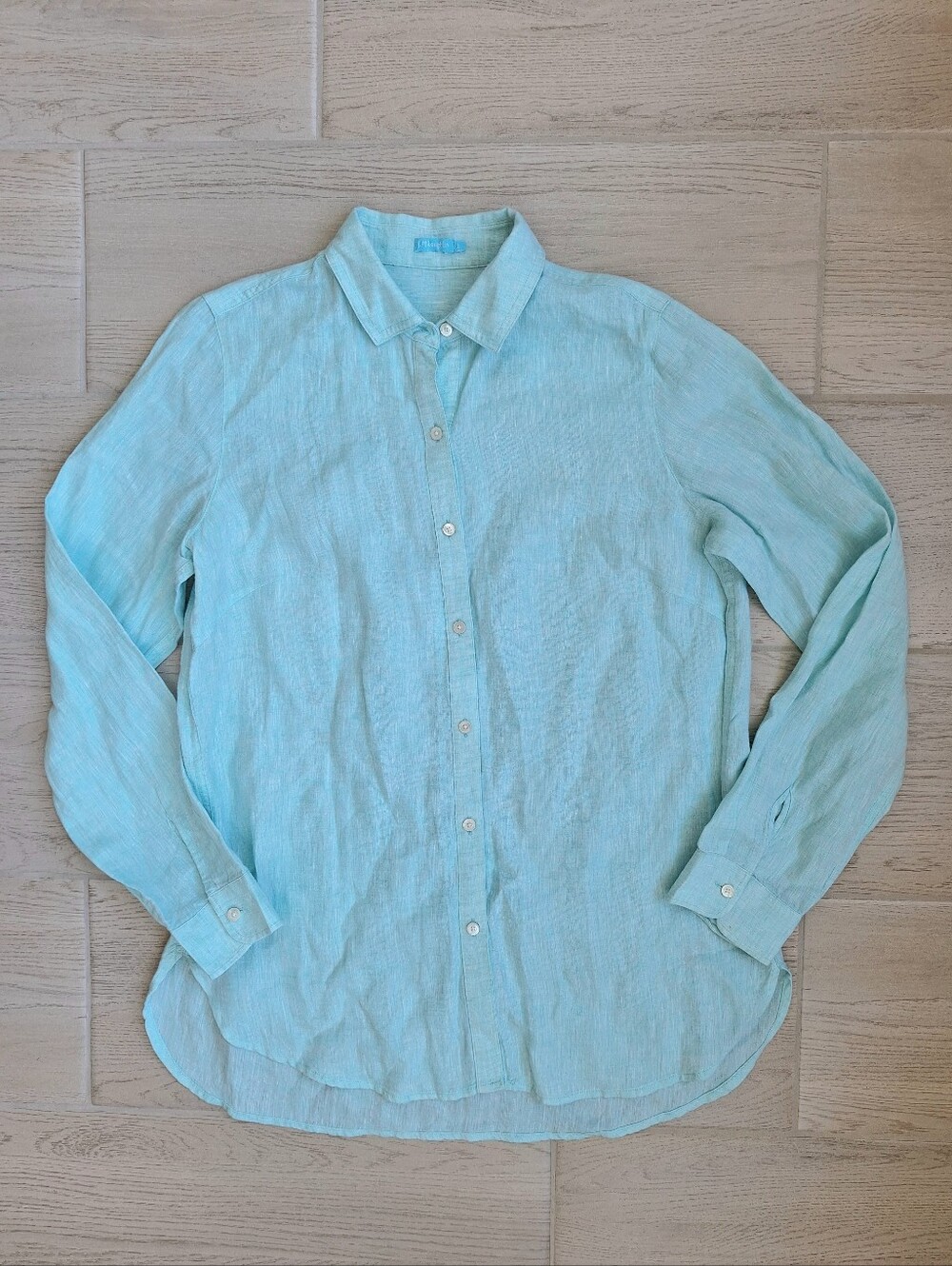 J Mclaughlin Women's Linen Long Sleeve Button Up Shirt Aqua Blue Coastal Small